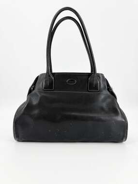 Tod's Black Leather Cape Tote Shoulder Bag Girelli Satchel Purse Handbag